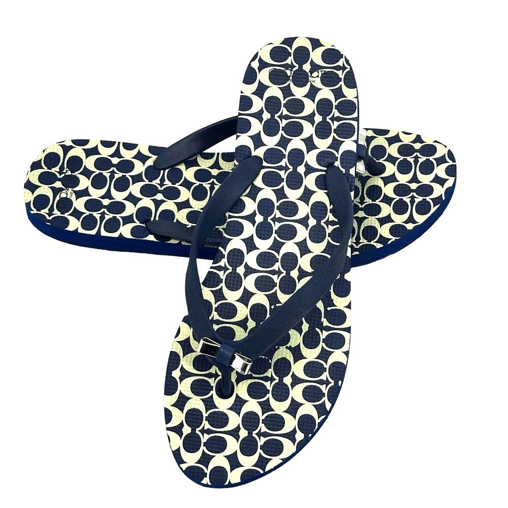 Women Slip-on Thong Flip Flops Rubber Navy Blue Size 10 by Coach Signature - Picture 4 of 7